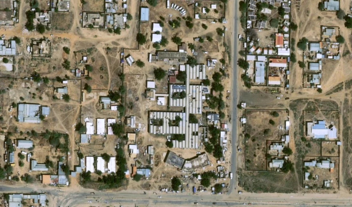 This satellite image taken by Airbus DS shows objects on the ground at the Saudi Maternity Hospital in el-Fasher, Sudan (AP)