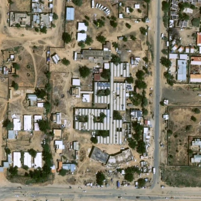 This satellite image taken by Airbus DS shows objects on the ground at the Saudi Maternity Hospital in el-Fasher, Sudan (AP)
