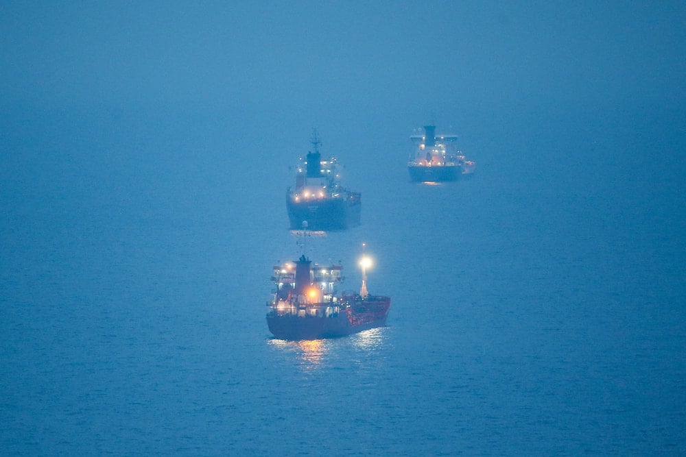 Oil tanker ships are anchored at the Black Sea near the Bosphorus strait in Istanbul, Turkey, Thursday, Dec. 15, 2022 (AP)