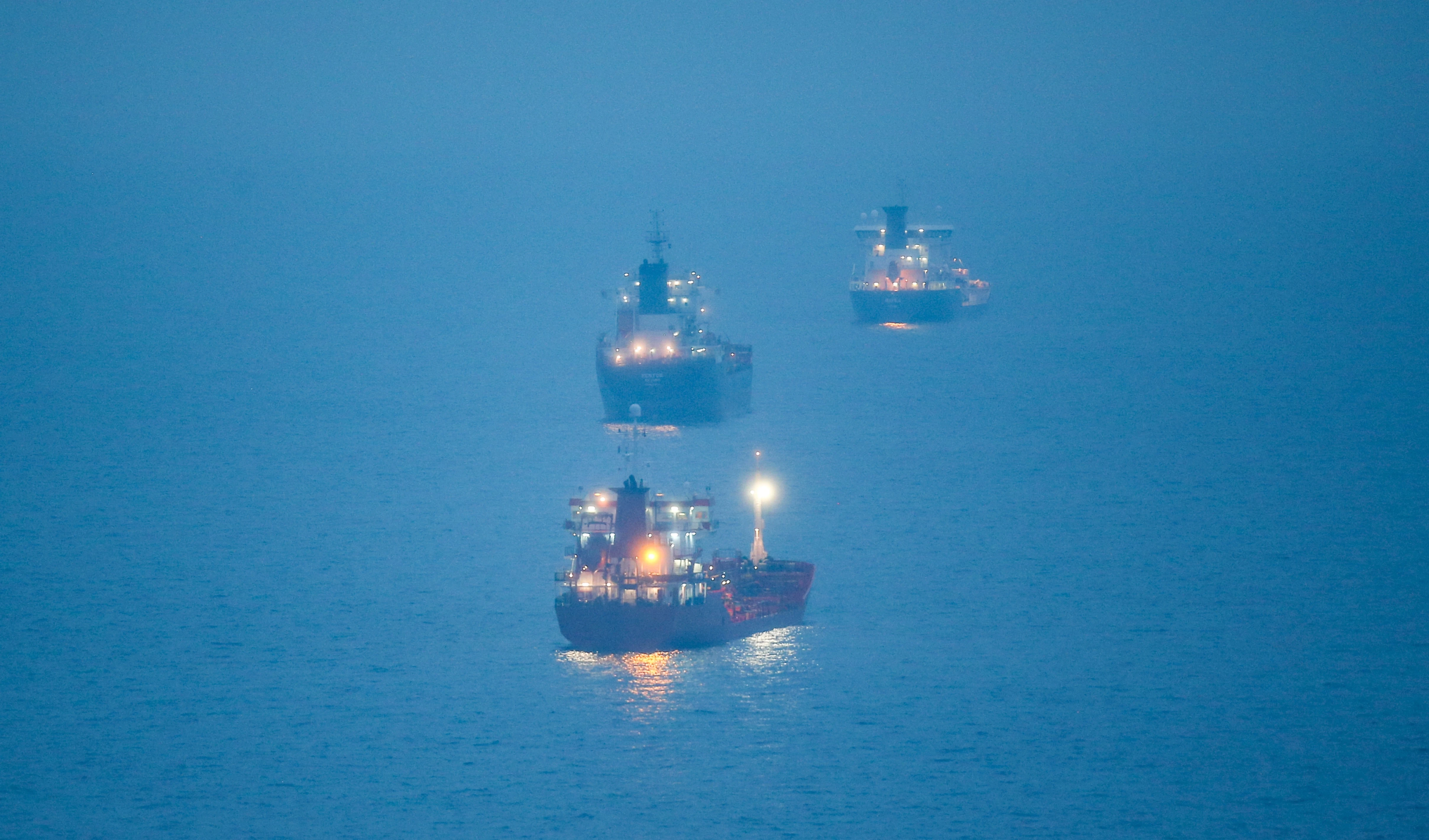 Oil tanker ships are anchored at the Black Sea near the Bosphorus strait in Istanbul, Turkey, Thursday, Dec. 15, 2022 (AP)