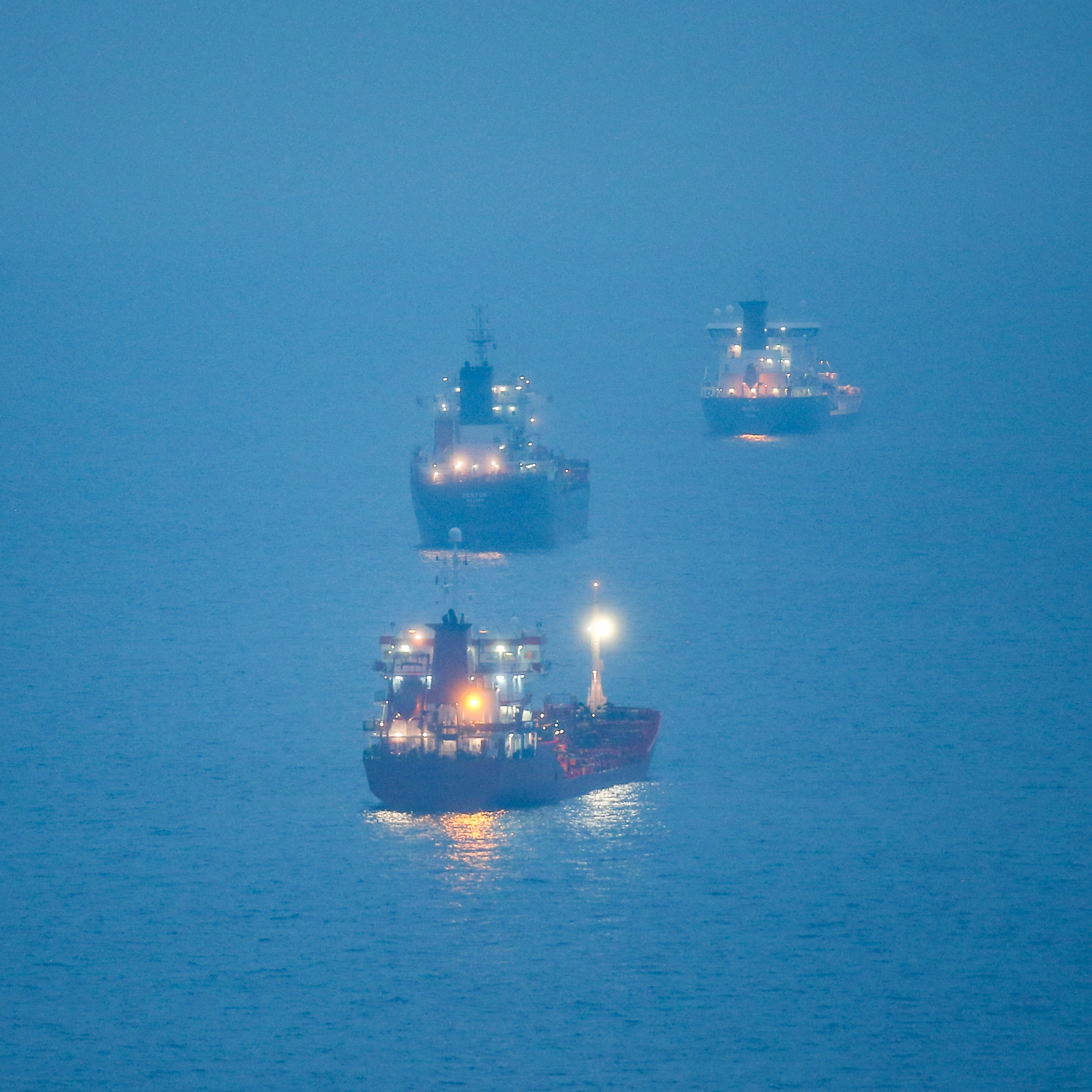 Oil tanker ships are anchored at the Black Sea near the Bosphorus strait in Istanbul, Turkey, Thursday, Dec. 15, 2022 (AP)