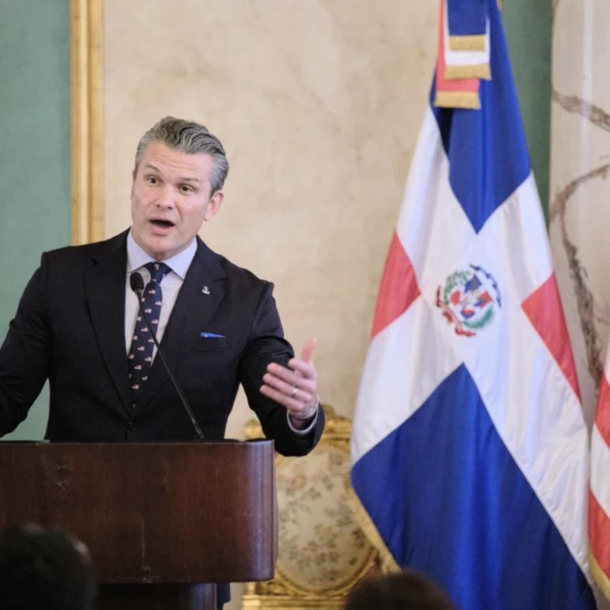 US Secretary of Defense Pete Hegseth speaks during a press conference after a meeting with Dominican Republic President Luis Abinader at the National Palace in Santo Domingo in the Dominican Republic on November 26, 2025. (AP)