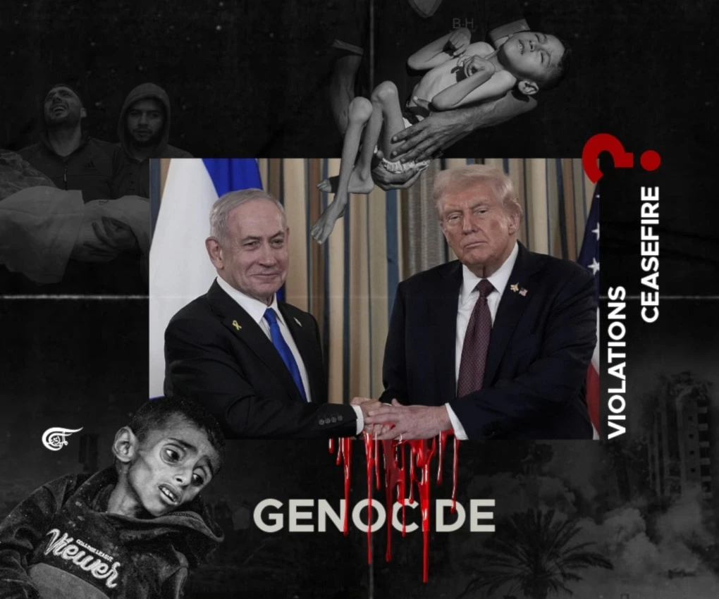 Trump and "Israel" are deceivers. This genocide is horrific, and they continue to perpetrate it, both implicitly and explicitly, across multiple fronts. (Al Mayadeen English; Illustrated by Batoul Chamas)