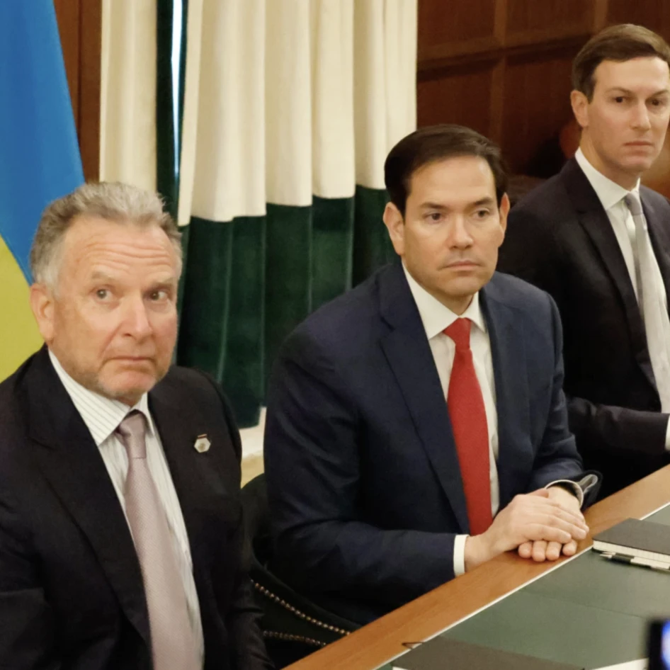Special envoy Steve Witkoff left, Secretary of State Marco Rubio, and Jared Kushner attend a meeting with Ukrainian officials on November 30, 2025 in Hallandale Beach, Florida. (AP)