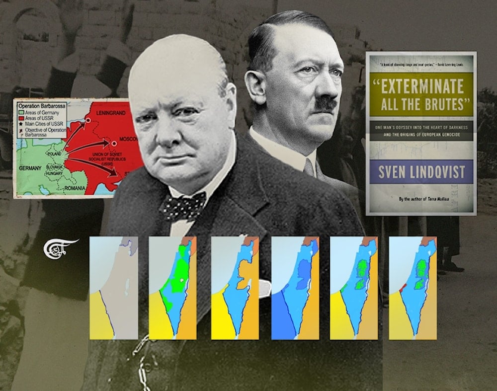 Much of the denial that Zionism is a colonial project is based on the minimising or eliding of the role played by the British Empire in creating the Zionist entity. (Al Mayadeen English; Illustrated by Zeinab el-Hajj)