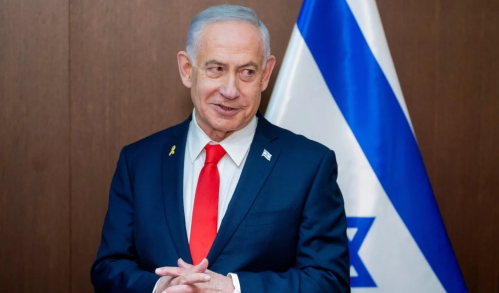 Netanyahu speaks during a meeting with U.S. Vice President JD Vance, at the Prime Minister's Office in occupied al-Quds, on Wednesday, Oct. 22, 2025. (AP)