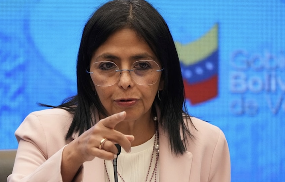Venezuelan Vice President Delcy Rodriguez gives a press conference at Miraflores presidential palace in Caracas, Venezuela on November 18, 2024. (AP)