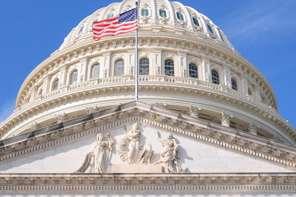 The U.S. flag is flies atop of the US Capitol on day 28 of the government shutdown, Tuesday, Oct. 28, 2025, in Washington (AP)