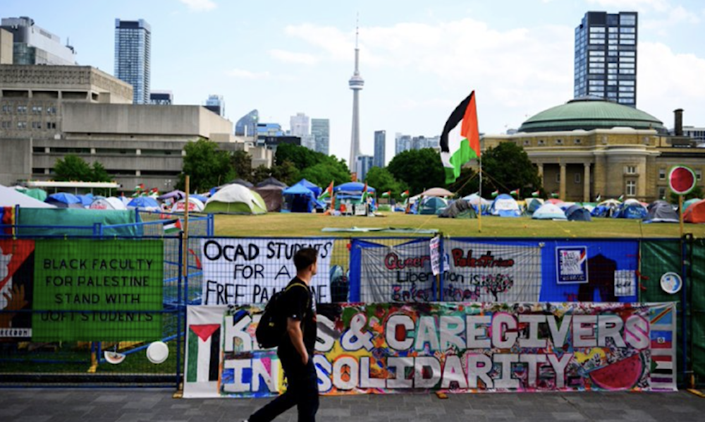 Pro-Palestine signs at the University of Toronto campus in June 2024. (Social media)