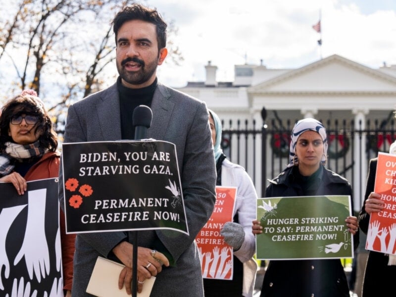 Zohran Mamdani during a protest against the war on Gaza in front of the White House in Washington, DC (Getty Images)