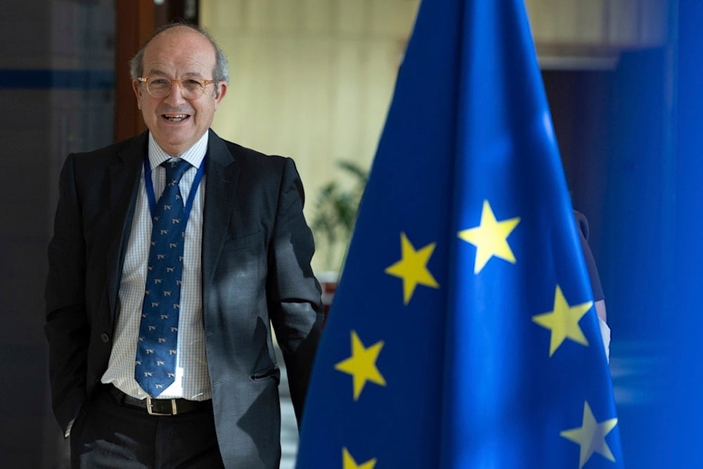 European Commissioner for Defense and Space Andrius Kubilius arrives for the weekly college of commissioners meeting at EU headquarters in Brussels, Wednesday, May 21, 2025 (AP)