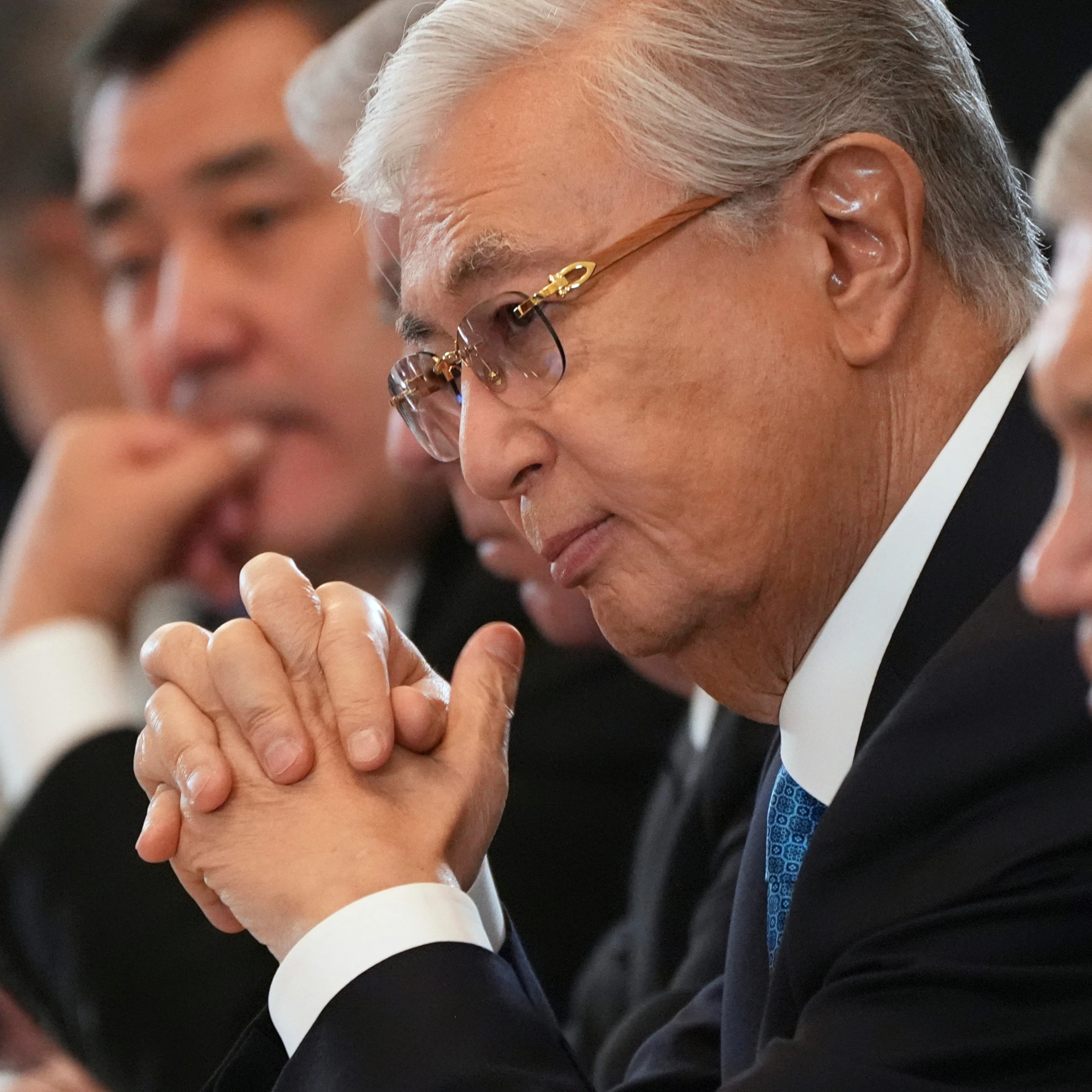 Kazakhstan's President Kassym-Jomart Tokayev attends a dinner with leaders from countries in Central Asia and President Donald Trump, Thursday, Nov. 6, 2025 (AP)