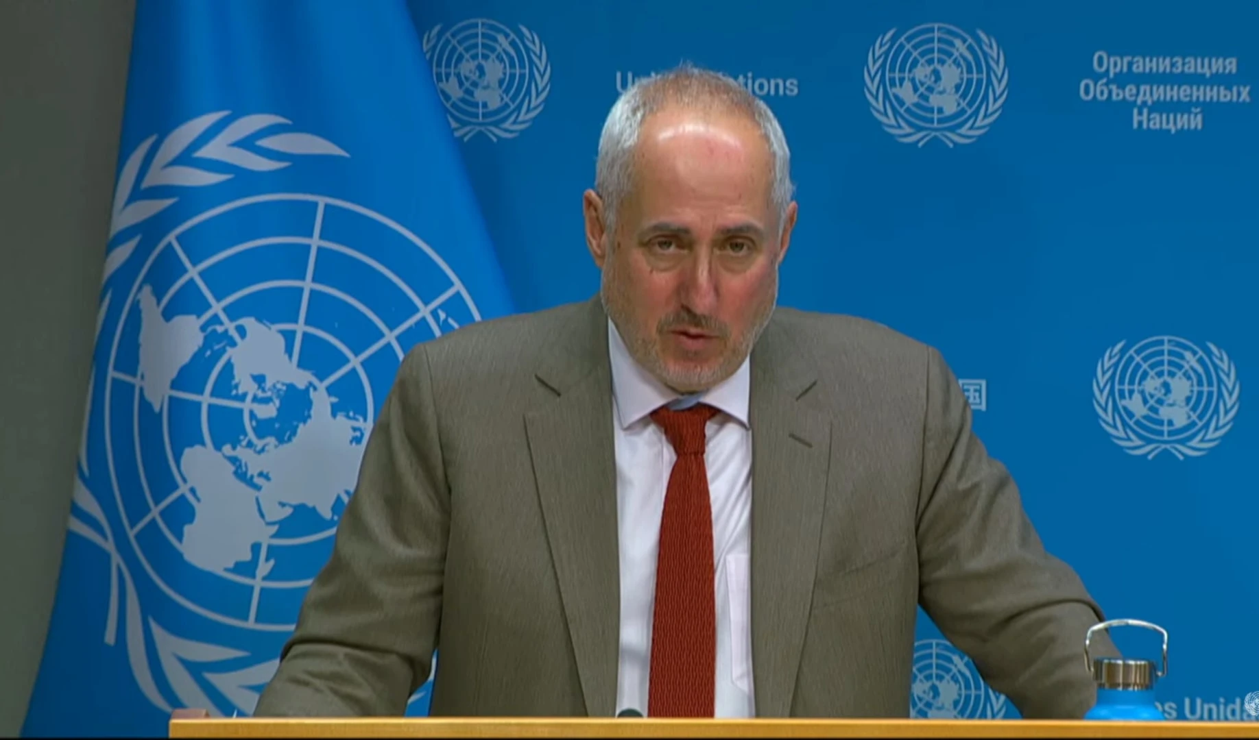 UN spokesperson Stéphane Dujarric speaks during Monday's press briefing at UN headquarters in New York. (UN)