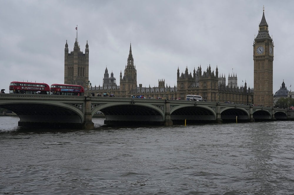 A general view of the Houses of Parliament from across the River Thames in London, Friday, May 3, 2024 (AP)