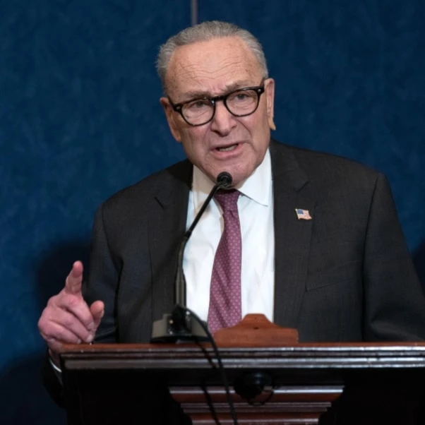 Senate Minority Leader Chuck Schumer, D-N.Y., flanked by Rep. Angie Craig, D-Minn., right, speaks during a news conference on legislation to reverse SNAP cuts on Capitol Hill, Thursday, Nov. 20, 2025, in Washington. (AP)