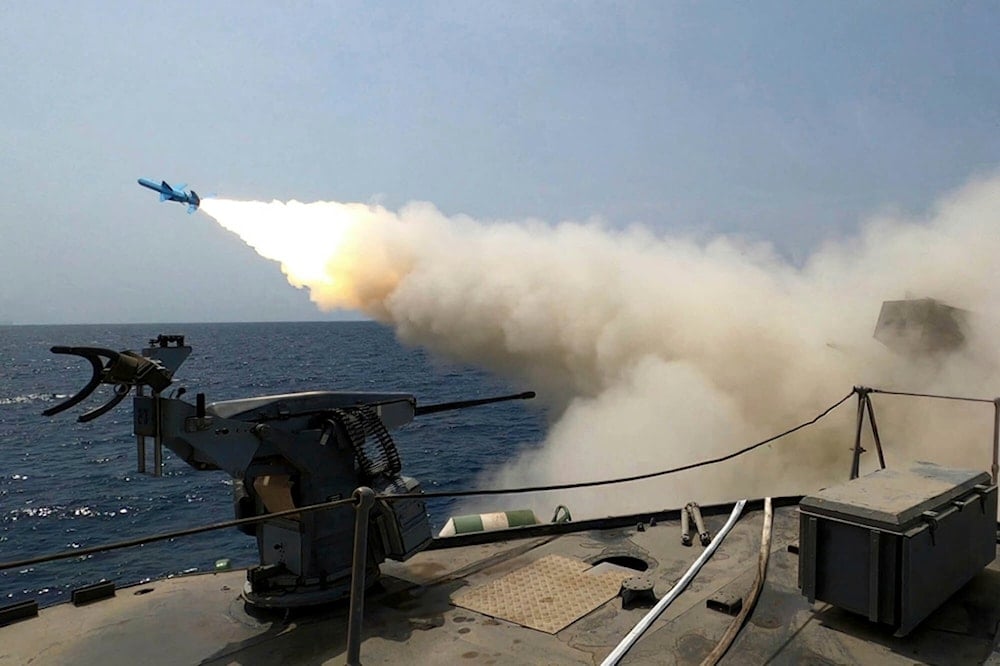 In this picture released by the official website of the Iranian Army on Thursday, August 21, 2025, a missile is fired from a vessel during an Iranian Navy drill in the Gulf of Oman and the Indian Ocean (AP)