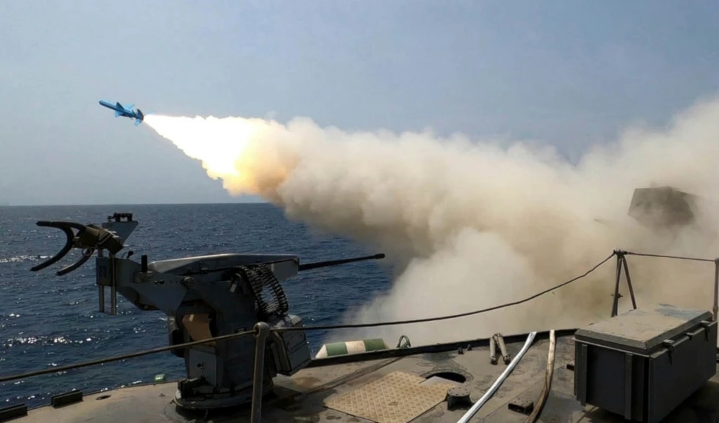 In this picture released by the official website of the Iranian Army on Thursday, August 21, 2025, a missile is fired from a vessel during an Iranian Navy drill in the Gulf of Oman and the Indian Ocean (AP)