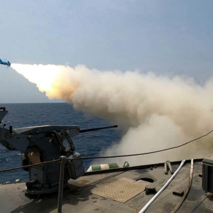 In this picture released by the official website of the Iranian Army on Thursday, August 21, 2025, a missile is fired from a vessel during an Iranian Navy drill in the Gulf of Oman and the Indian Ocean (AP)