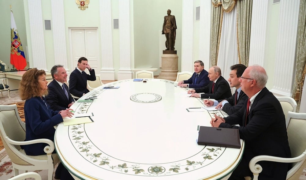 Russian President Vladimir Putin and his delegation attend talks with US special envoy Steve Witkoff, second left, and Jared Kushner in Moscow, Russia, Tuesday, Dec. 2, 2025. (AP)