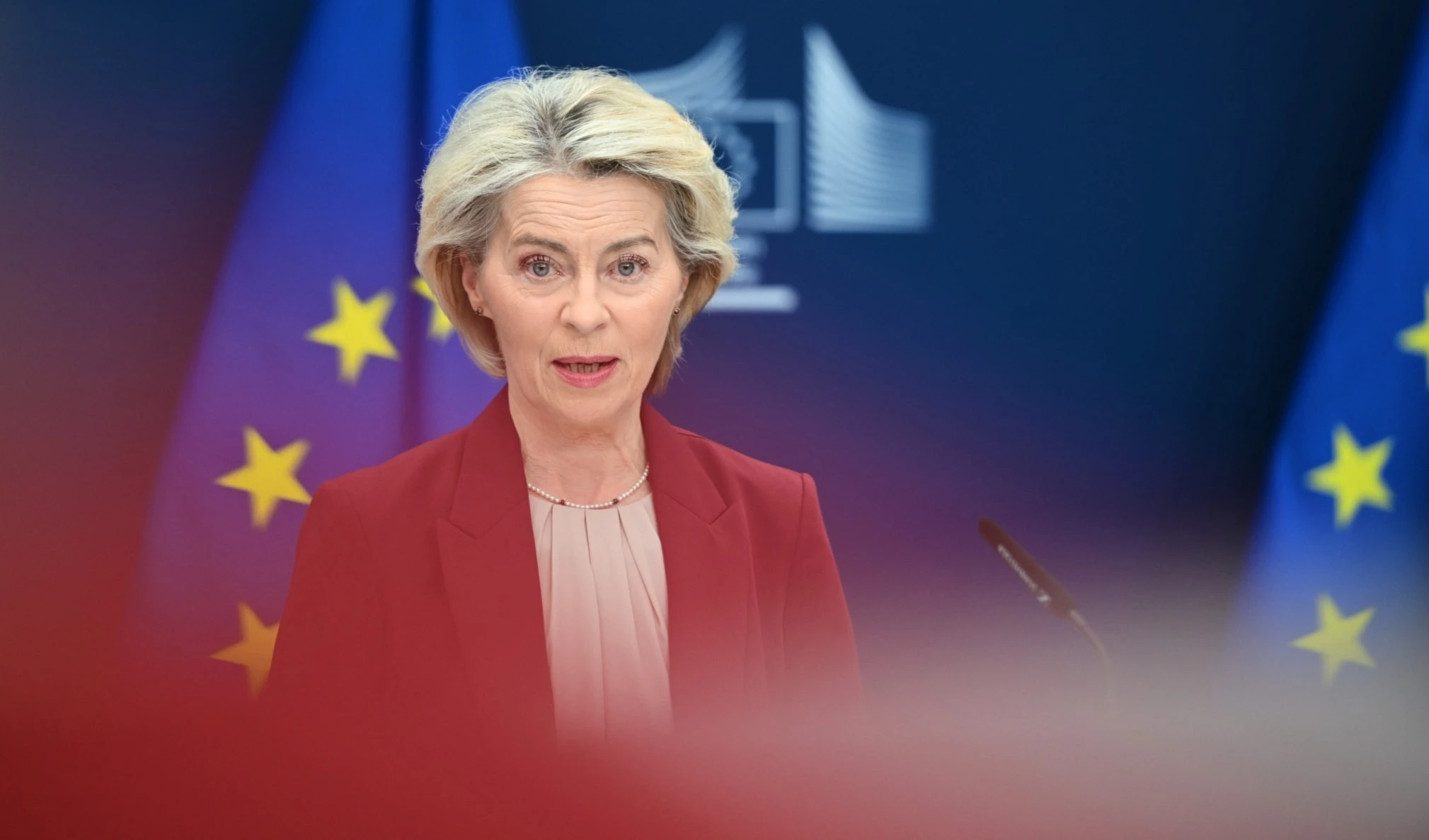 European Commission President Ursula von der Leyen speaks during a media conference regarding the the provisional agreement on the phasing out of Russian fossil fuels under REPowerEU, at EU headquarters in Brussels, Wednesday, Dec. 3, 2025 (AP)