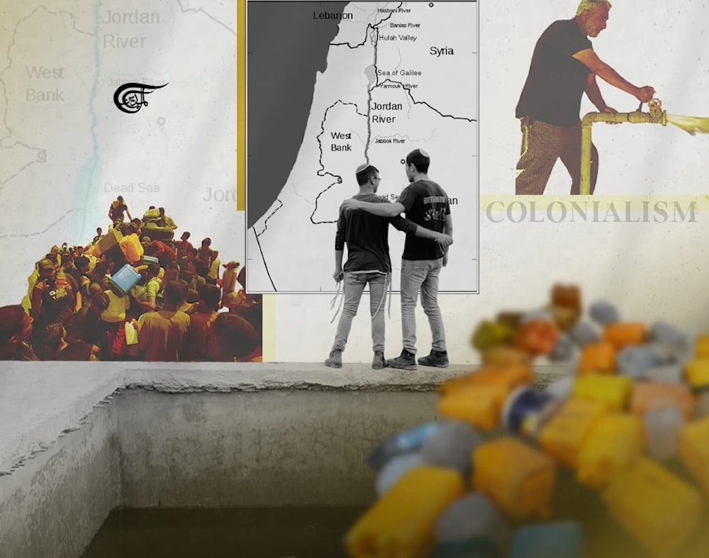 As long as water is colonized, life itself will remain under occupation. (Al Mayadeen English; Illustrated by Batoul Chamas)