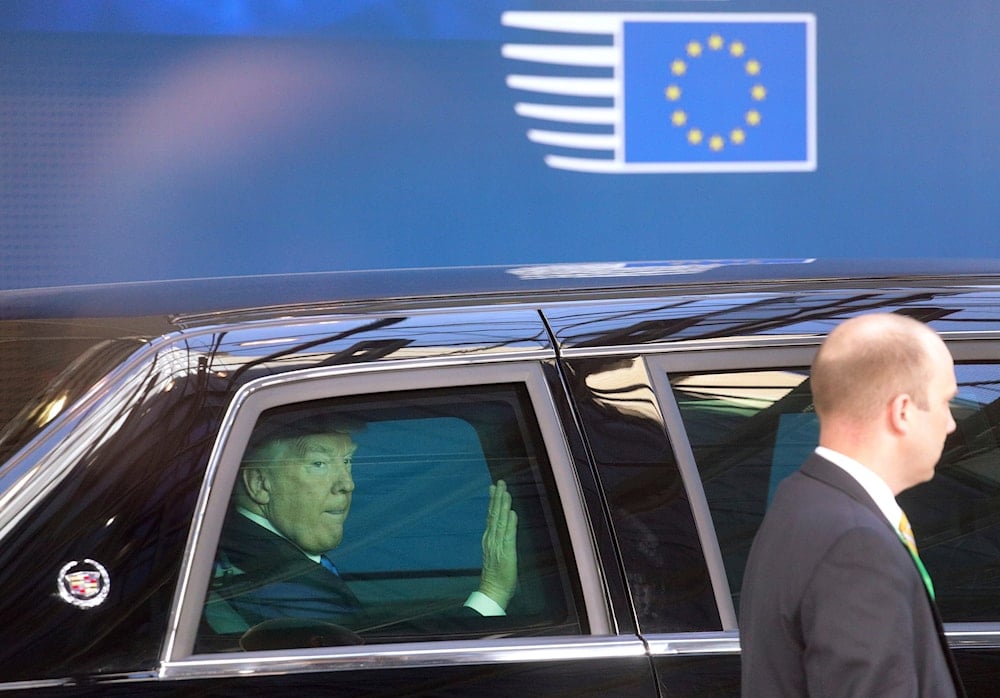 US President Donald Trump leaves the Europa building in Brussels after meeting EU officials on May 25, 2017.