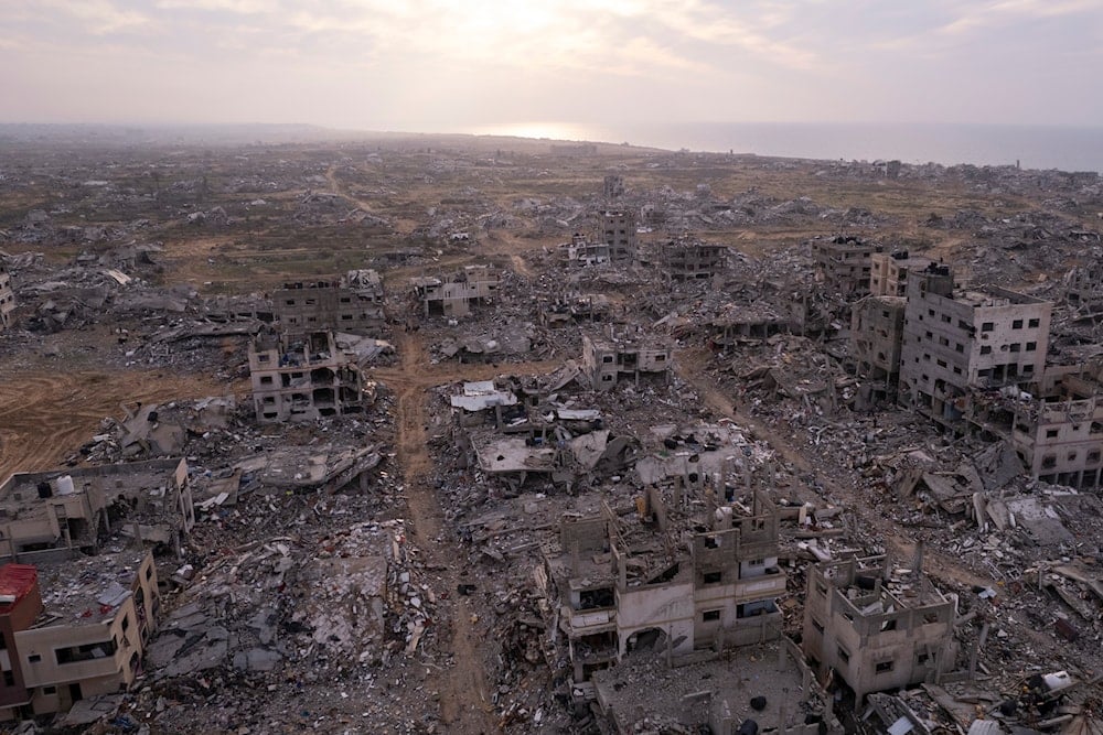 Buildings that were destroyed by the Israeli air and ground offensive are seen at the Tel al-Hawa neighbourhood in Gaza Strip, on January 28, 2025. (AP Photo/Mohamamd Abu Samra)