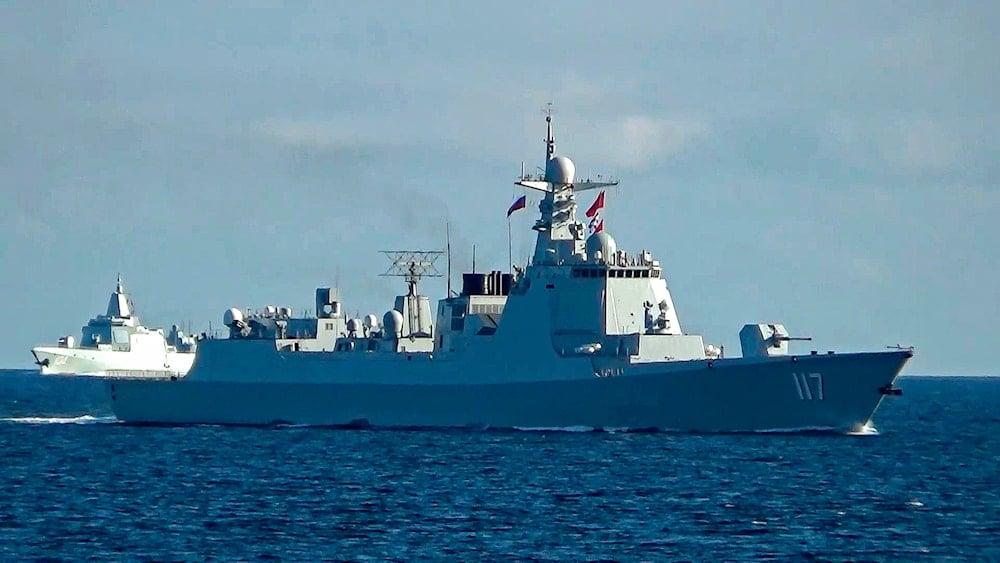 Russian and Chinese warships sail in the Peter the Great Gulf during the Ocean-2024 drills, as seen in this Russian Defense Ministry video from Sept. 10, 2024. (AP)