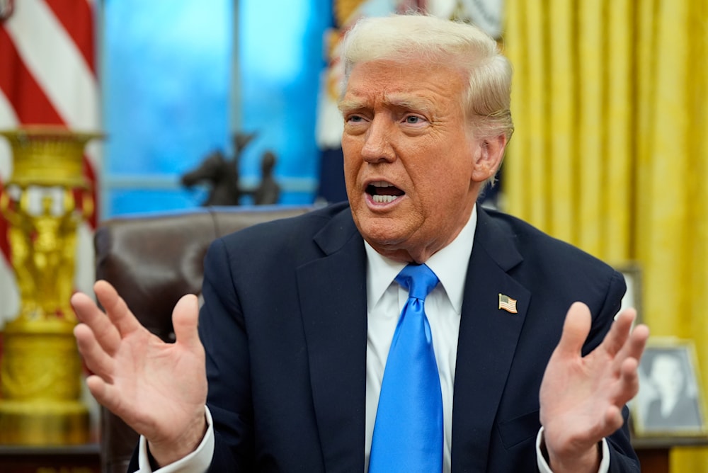 President Donald Trump speaks with reporters in the Oval Office at the White House, Tuesday, Feb. 11, 2025 (AP)