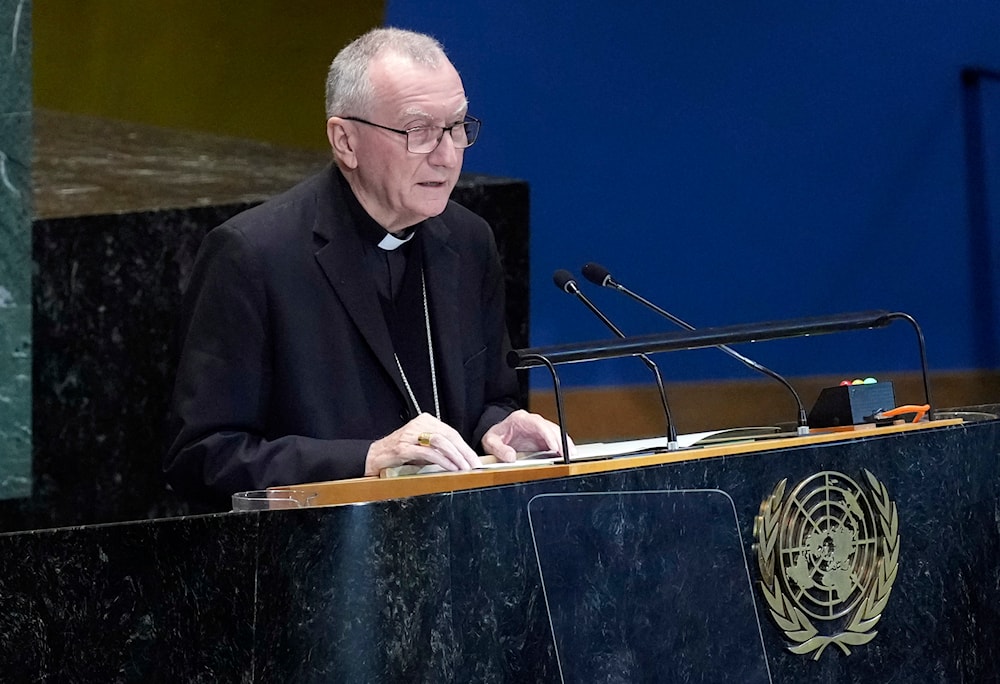 Secretary of State of the Holy See Cardinal Pietro Parolin addresses the the Summit of the Future, in the United Nations General Assembly, Monday, Sept. 23, 2024 (AP)