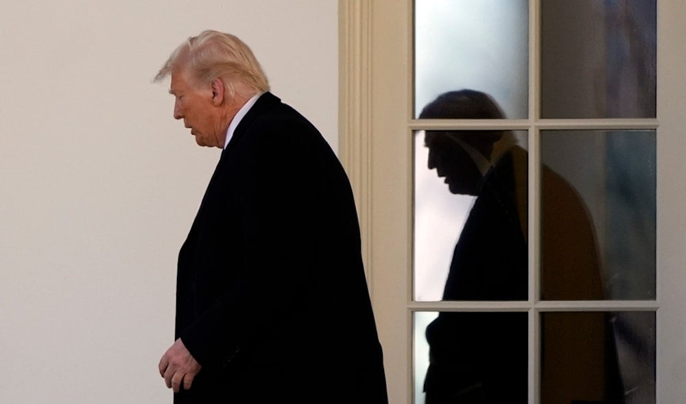 President Donald Trump walks from the Oval Office to departing on Marine One from the South Lawn of the White House, Friday, Feb. 14, 2025, in Washington. (AP)