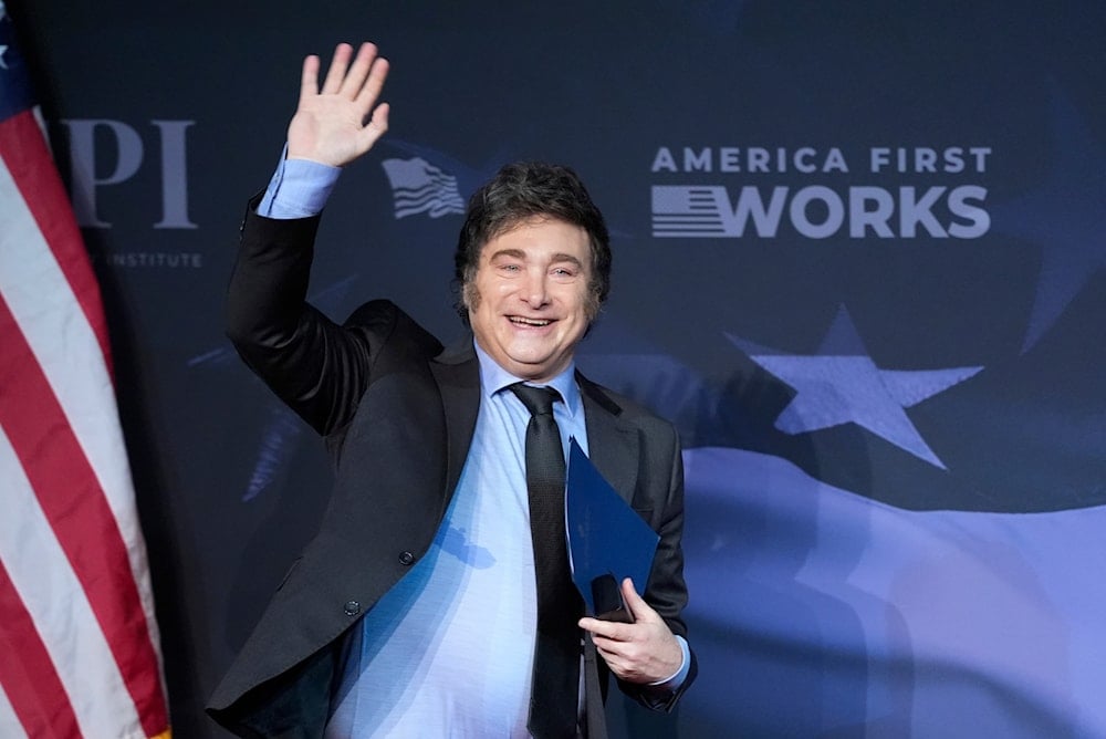 Argentina's President Javier Milei arrives to speak at Mar-a-Lago, Nov. 14, 2024, in Palm Beach, Fla. (AP)