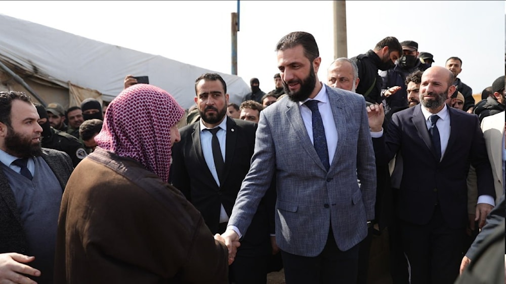 Syrian transitional President Ahmad al-Sharaa visits refugee camps in idlib, northern Syria, February 16, 2025 (SANA)