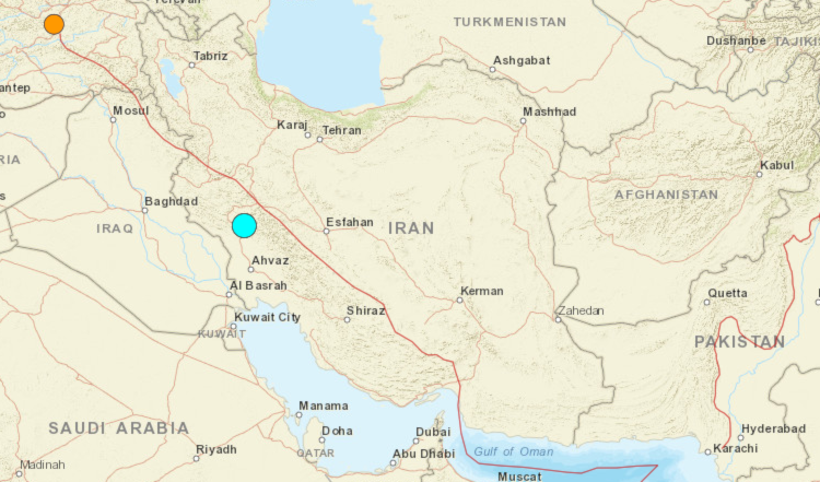 Map showing the earthquake spot in Iran, February 16, 2025 (USGS)