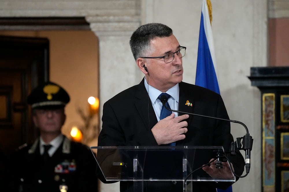 Israeli Foreign Minister Gideon Saar with his Italian counterpart Antonio Tajani hold a press conference at the end of their meeting in Rome, Tuesday, Jan. 14, 2025 (AP)