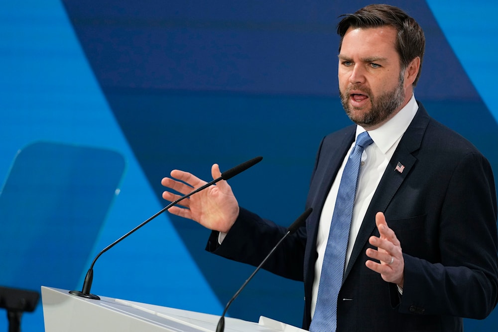 United States Vice-President JD Vance addresses the audience during the Munich Security Conference, Feb. 14, 2025 (AP)