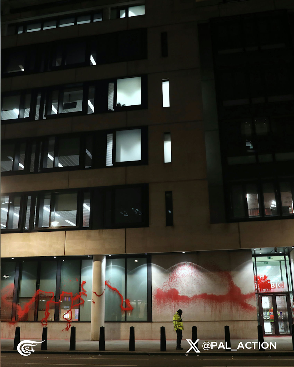 Palestine Action drenches BBC HQ in red paint over pro-'Israel' reporting bias 