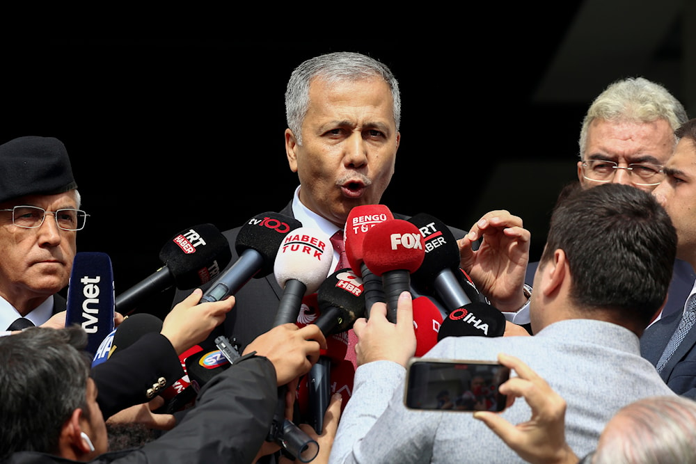 Turkish Interior Minister Ali Yerlikaya talks to journalists in Ankara, Sunday, Oct. 1, 2023 (AP)