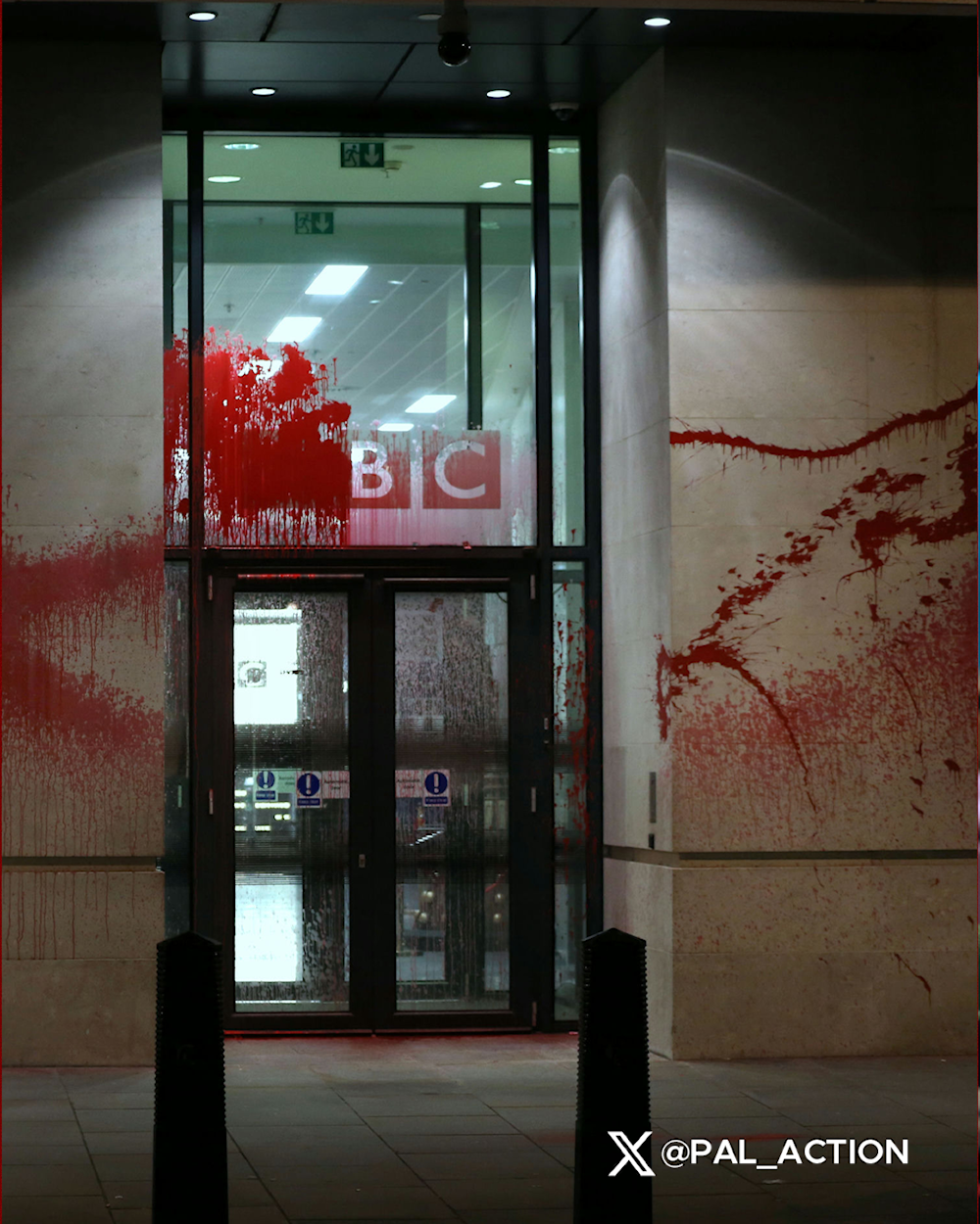 Palestine Action drenches BBC HQ in red paint over pro-'Israel' reporting bias 