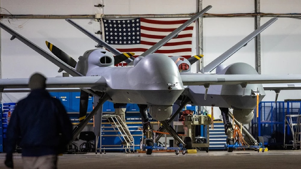 An MQ-9 Reaper drone with Customs and Border Protection (CBP) awaits the next mission over the US-Mexico border on November 4, 2022, at Fort Huachuca, Arizona. (AFP/Getty Images)