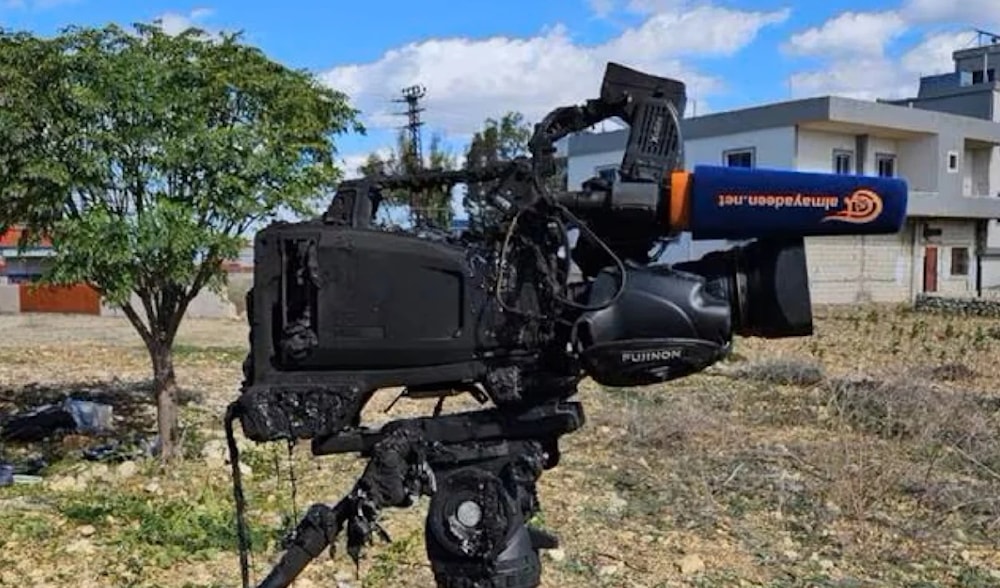 Al Mayadeen's camera sniped by Israeli sniper in Yaroun, South Lebanon