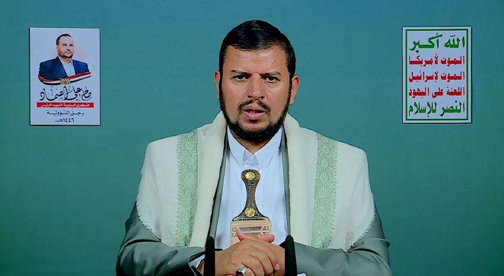 Ansar Allah leader Abdul-Malik Al-Houthi during a speech in Sanaa, Yemen, February 2, 2025 (Yemeni military media)