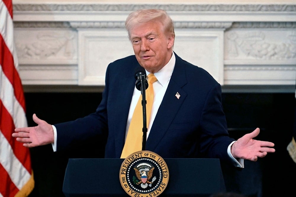 President Donald Trump speaks at the Governors Working Session in the State Dining Room of the White House in Washington, Friday, Feb. 21, 2025 (AP)