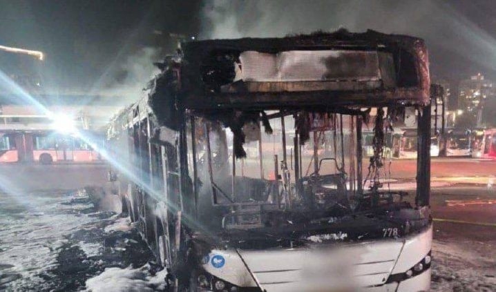 A bus in Tel Aviv, occupied Palestine, following an explosion after it was rigged with explosives, February 20, 2025 (Social Media)