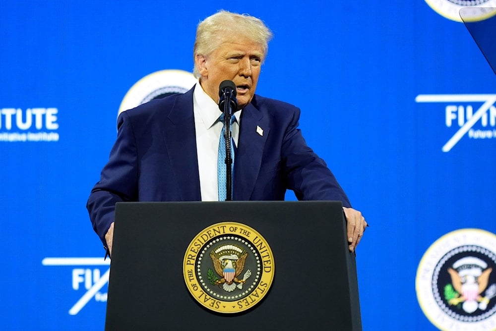 President Donald Trump speaks at the Future Investment Initiative (FII) Institute summit in Miami Beach, Fla., Wednesday, Feb. 19, 2025. (AP Photo/Rebecca Blackwell)