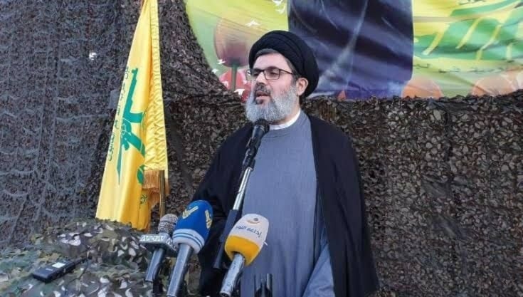 Sayyed Hashem Safieddine delivering a public speech in an unknown location in an undated photograph