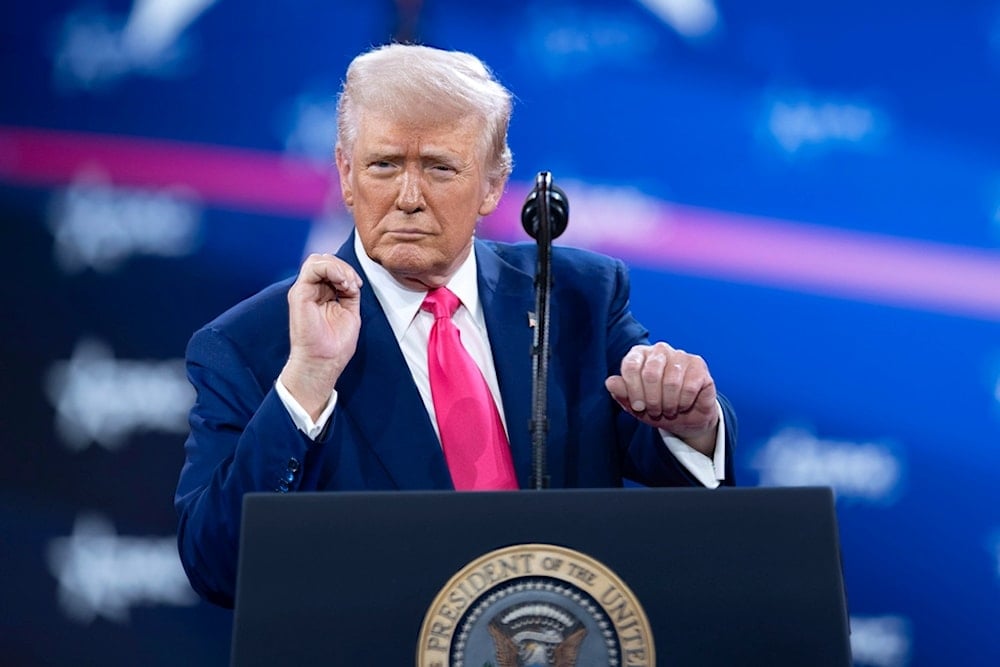 President Donald Trump dances as he speaks at the Conservative Political Action Conference, CPAC, at the Gaylord National Resort & Convention Center, Saturday, Feb. 22, 2025, in Oxon Hill, Maryland (AP)