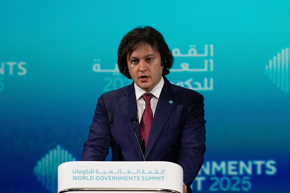 Georgian Prime Minister Irakli Kobakhidze speaks at the World Governments Summit in Dubai, United Arab Emirates, Tuesday, Feb. 11, 2025 (AP)