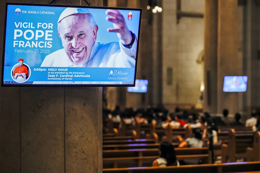 Catholics gather at the Manila Cathedral in Manila, Philippines on Friday Feb. 21, 2025 to pray for the healing and recovery of Pope Francis as part of a nationwide call for prayers initiated by the Catholic Bishop's Conference of the Philippines. (AP)