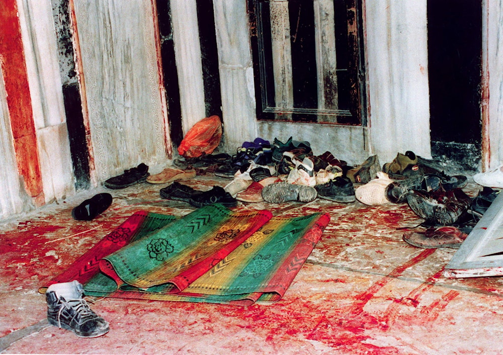 The aftermath of the Ibrahimi mosque massacre in al-Khalil on 25 February 1994 (AFP)